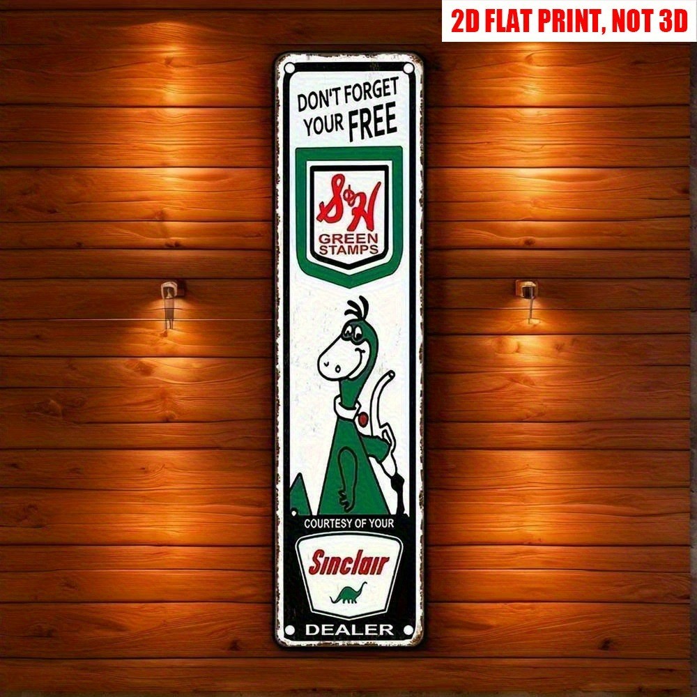 Vintage Sinclair Dino Green Stamps 16x4 Metal Sign Retro Garage Auto Home Decor