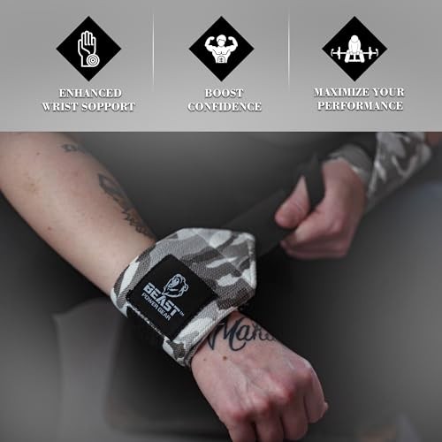 Improved Lifting Support & Stability - Gym Wrist Wraps for Gray Camo