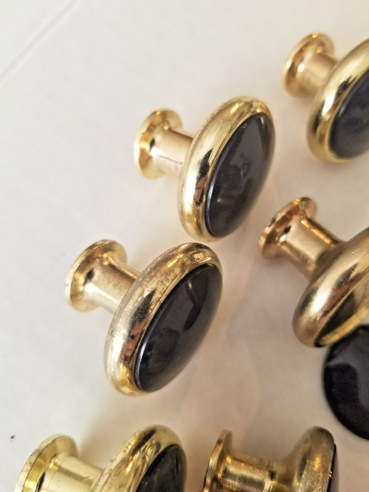 8 Vintage Round Brass Navy MCM Cabinet Drawer Pull Knobs - Allison Japan