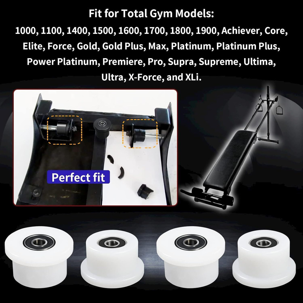 Qty.4 Machined Wheels/Rollers Compatible Total Gym Replacement, Fits Models 1000