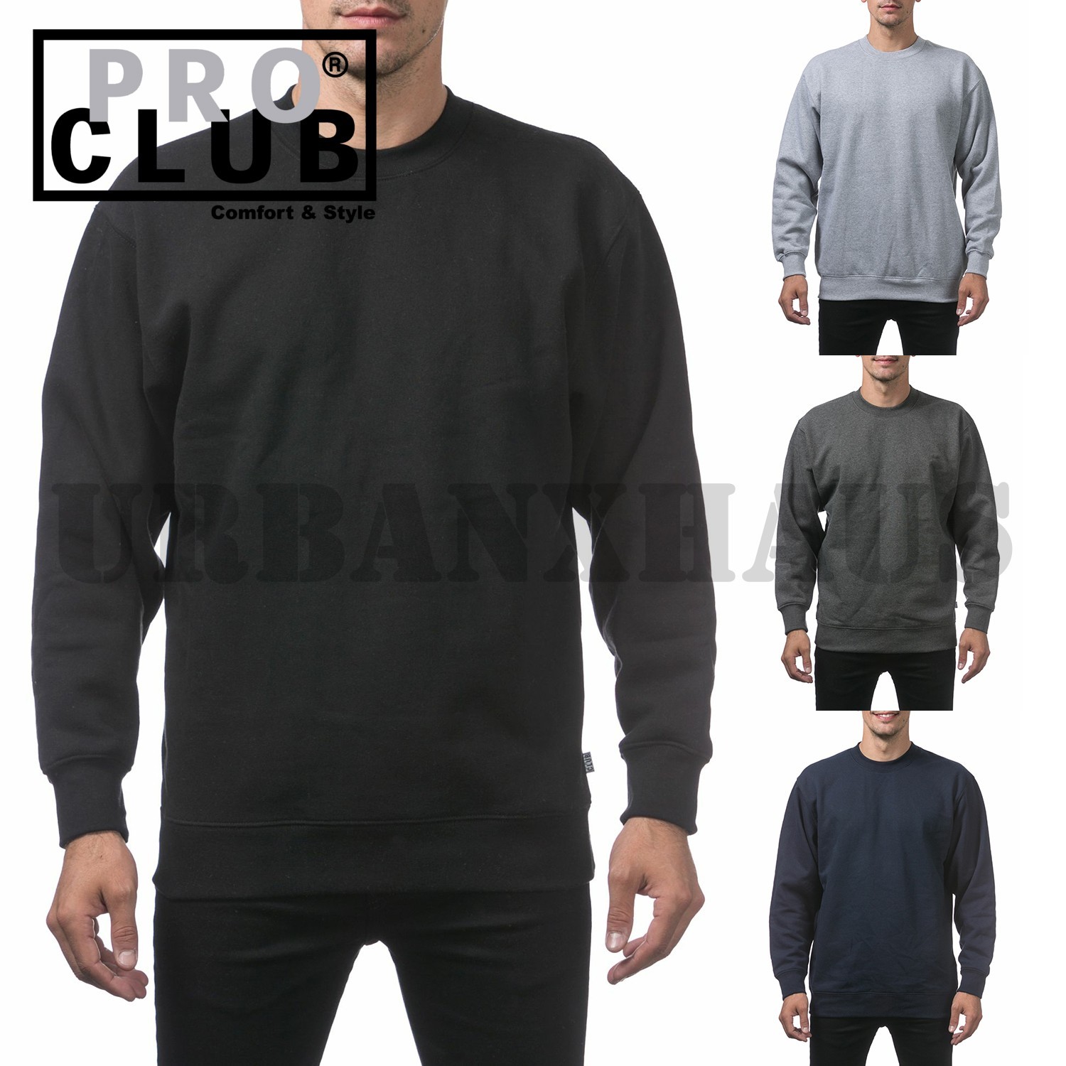 PRO CLUB MEN'S 9 oz FLEECE CREWNECK PULLOVER SWEATER (S-5XL)