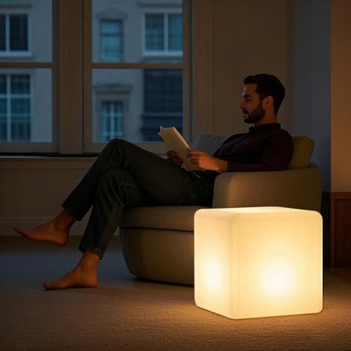 20-inch LED Lighted Cube Table, Large LED Cube Chair Light, Table Cube 20-inch