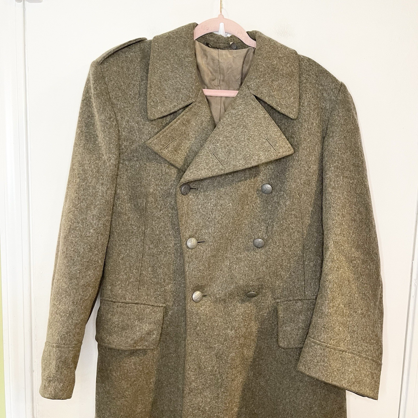 Vintage Swedish Naval Wool Overcoat Rappson Tan Brown Winter Coat 50s 60s