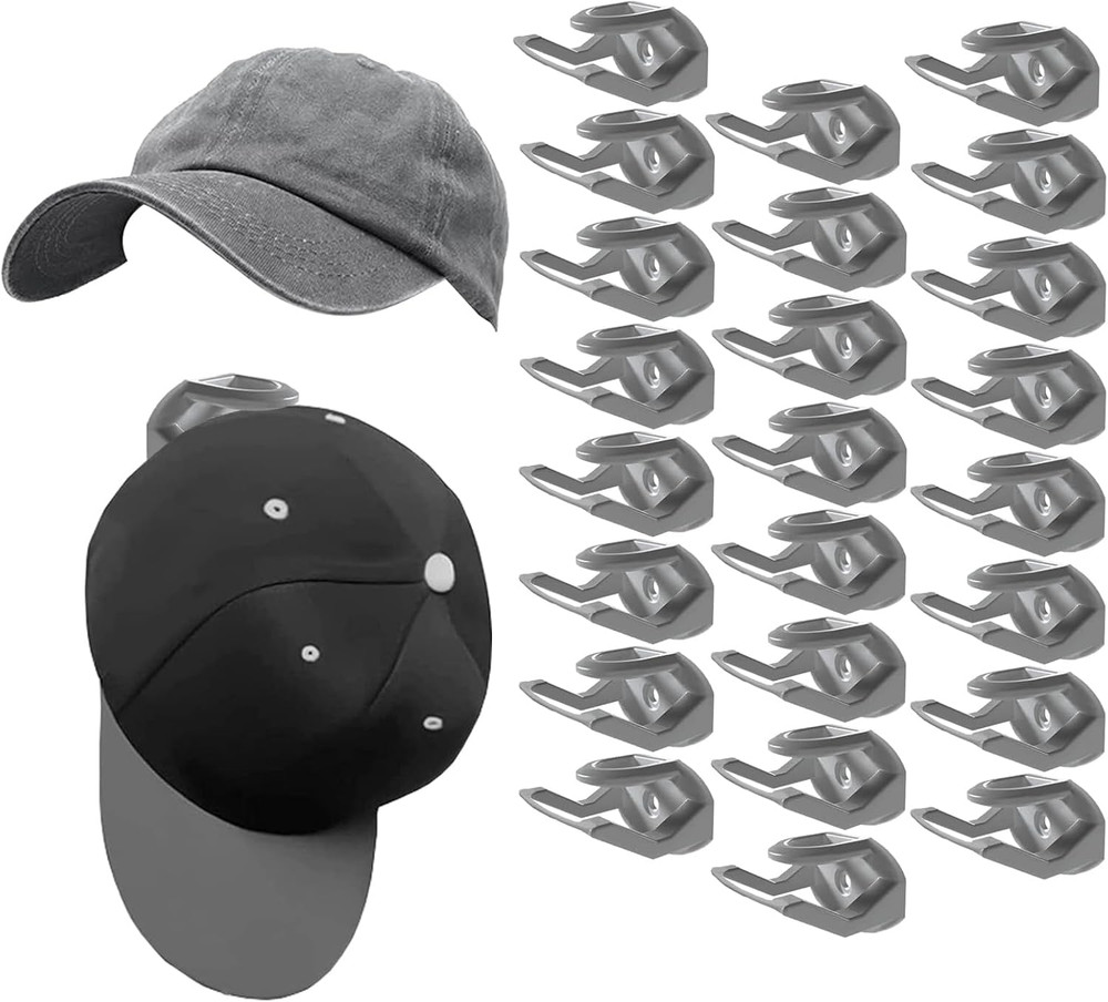 24 Pack Adhesive Hat Hooks – Wall Hat Rack for Baseball Caps