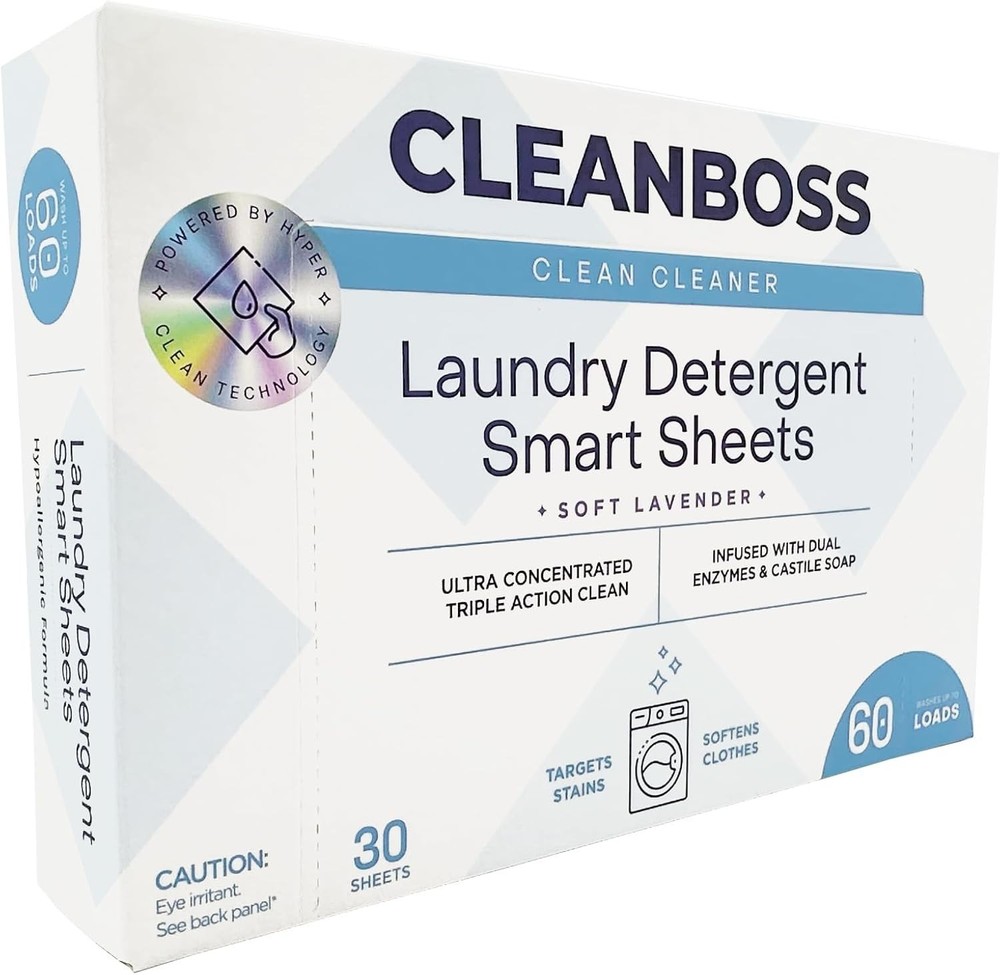 CleanBoss Laundry Detergent Smart Sheets 60 Loads Lavender 30 sheets