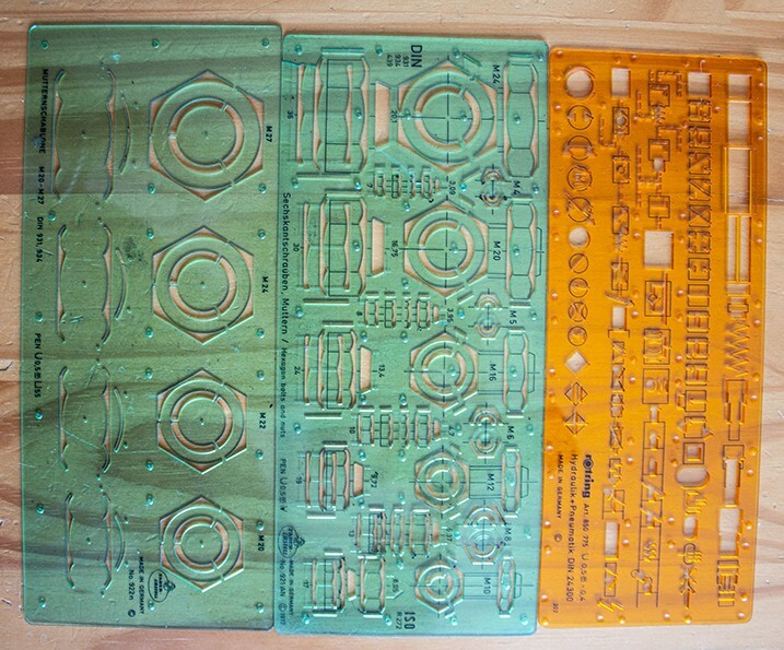 draughting pens and stencils