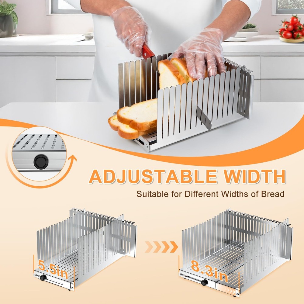 Stainless steel Bread Slicer for Homemade Bread,Adjustable Width,Foldable Com...