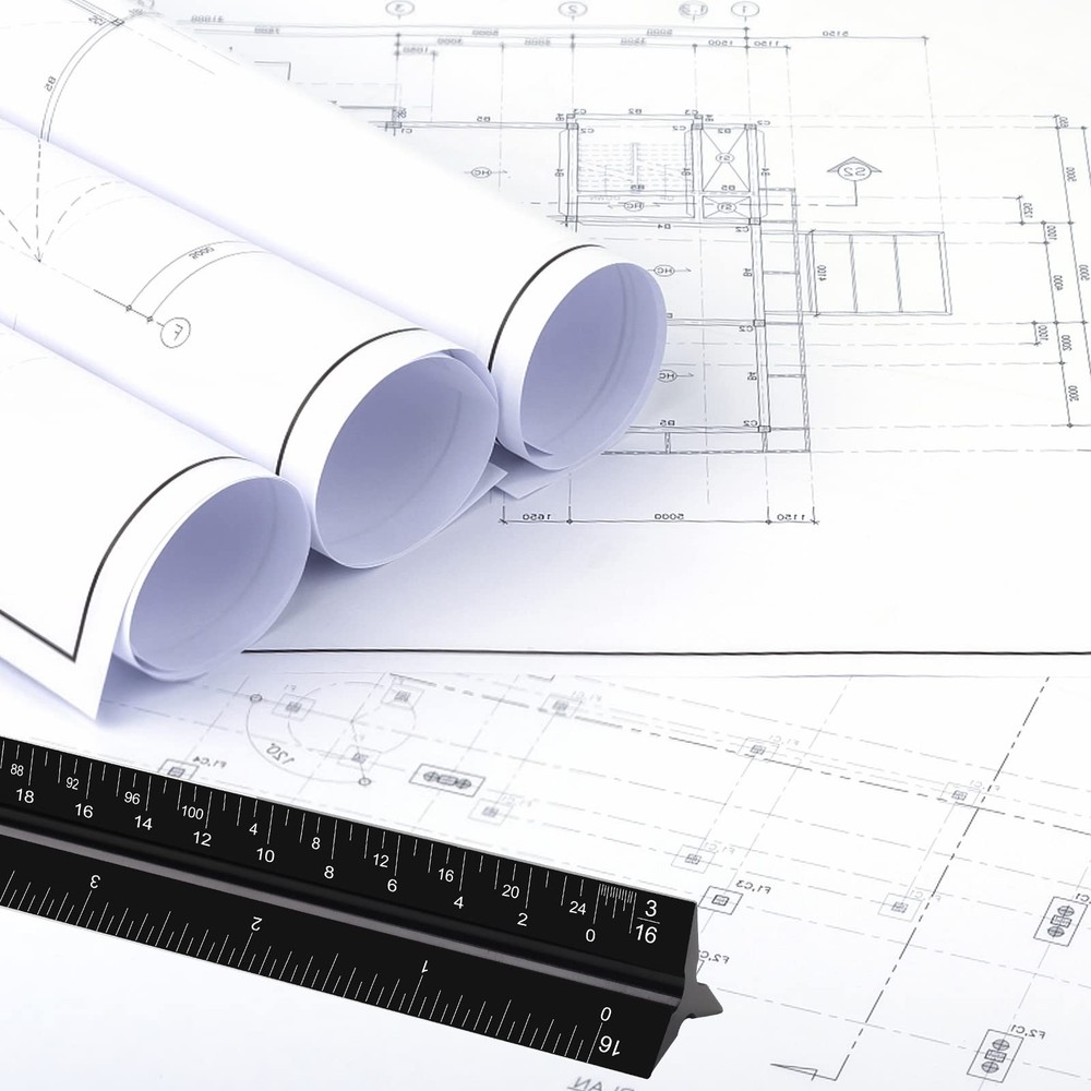 12" Architectural Scale Ruler, Aluminum Scale, Triangular black