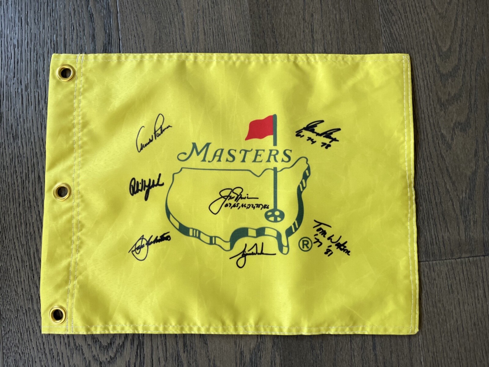 Masters Souvenir Flag w Tiger Woods,Jack Nicklaus,Arnold Palmer,Seve,Phil,Player