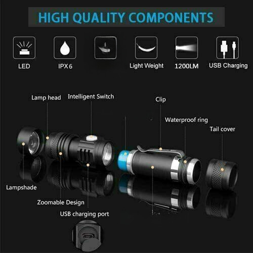 2PACK 99000000 LM Super Bright LED Tactical Flashlight Rechargeable Work Light