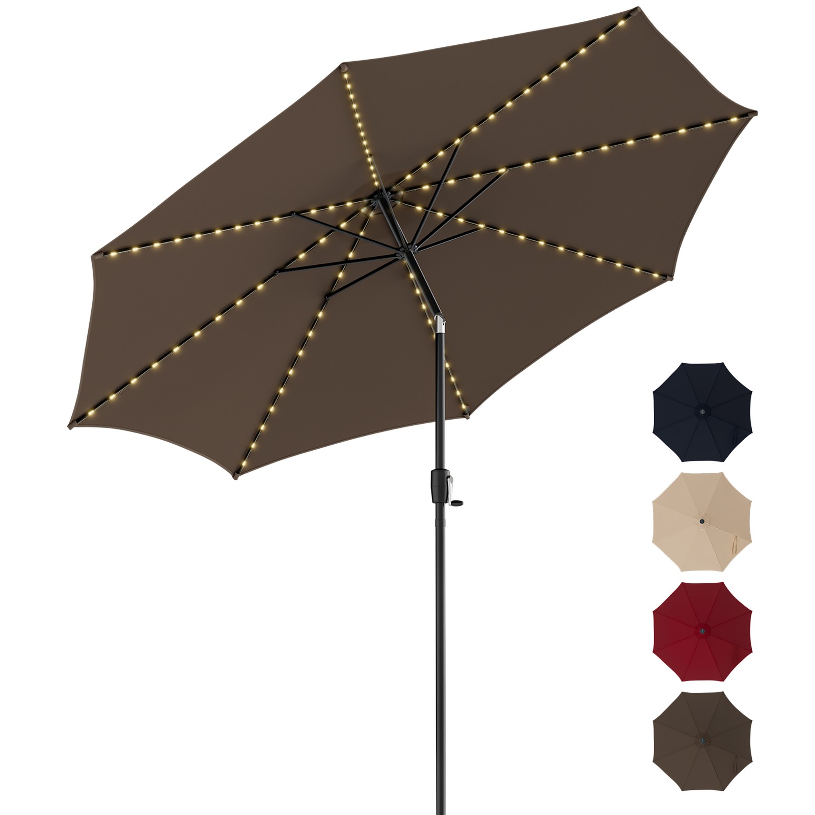 10FT Solar Patio Umbrella 112 LED Lighted Umbrella Table Market Umbrella Coffee