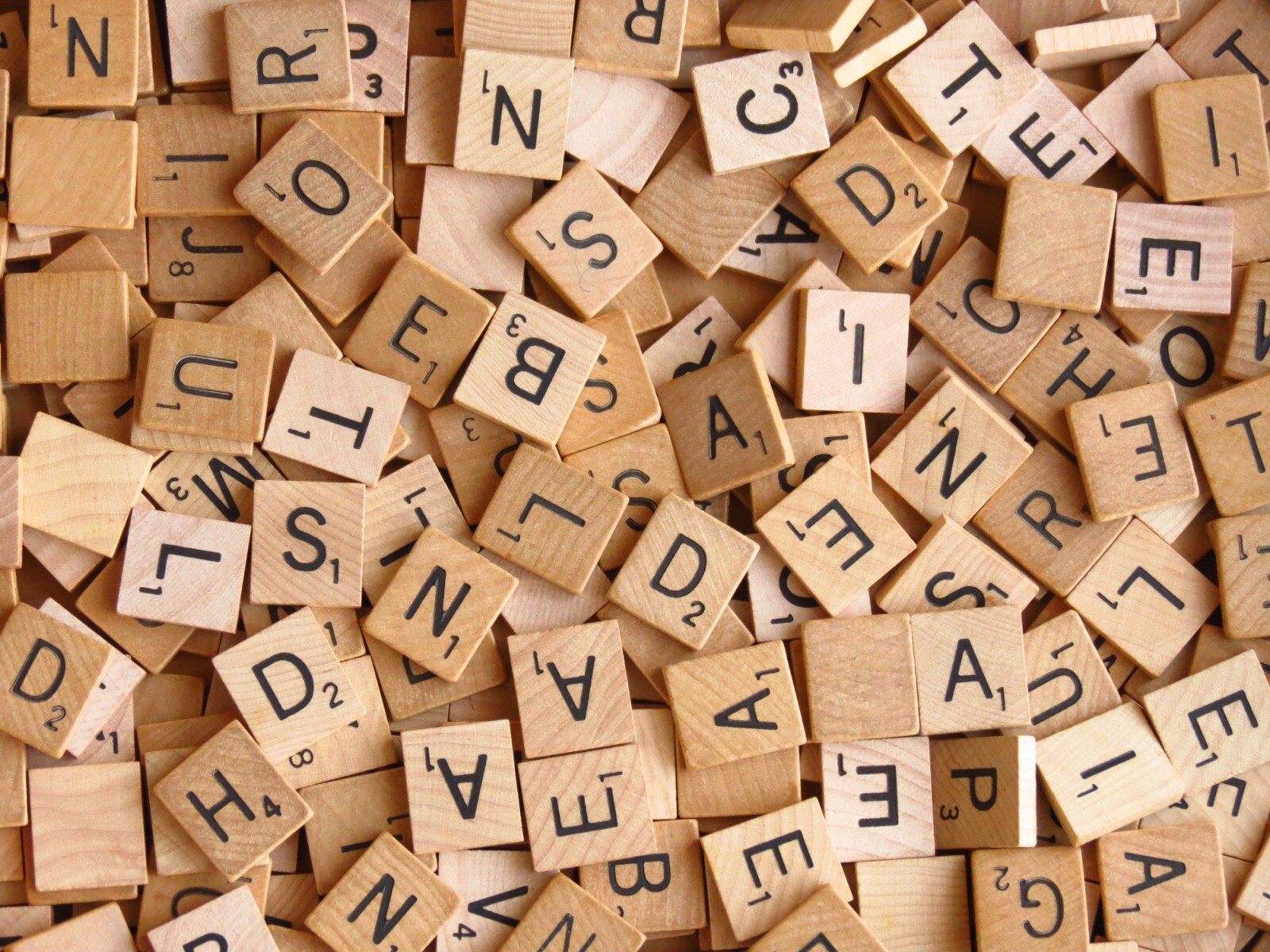 Wood AUTHENTIC Scrabble Tiles, Tan w/ Engraved Black Letters, Single Individual