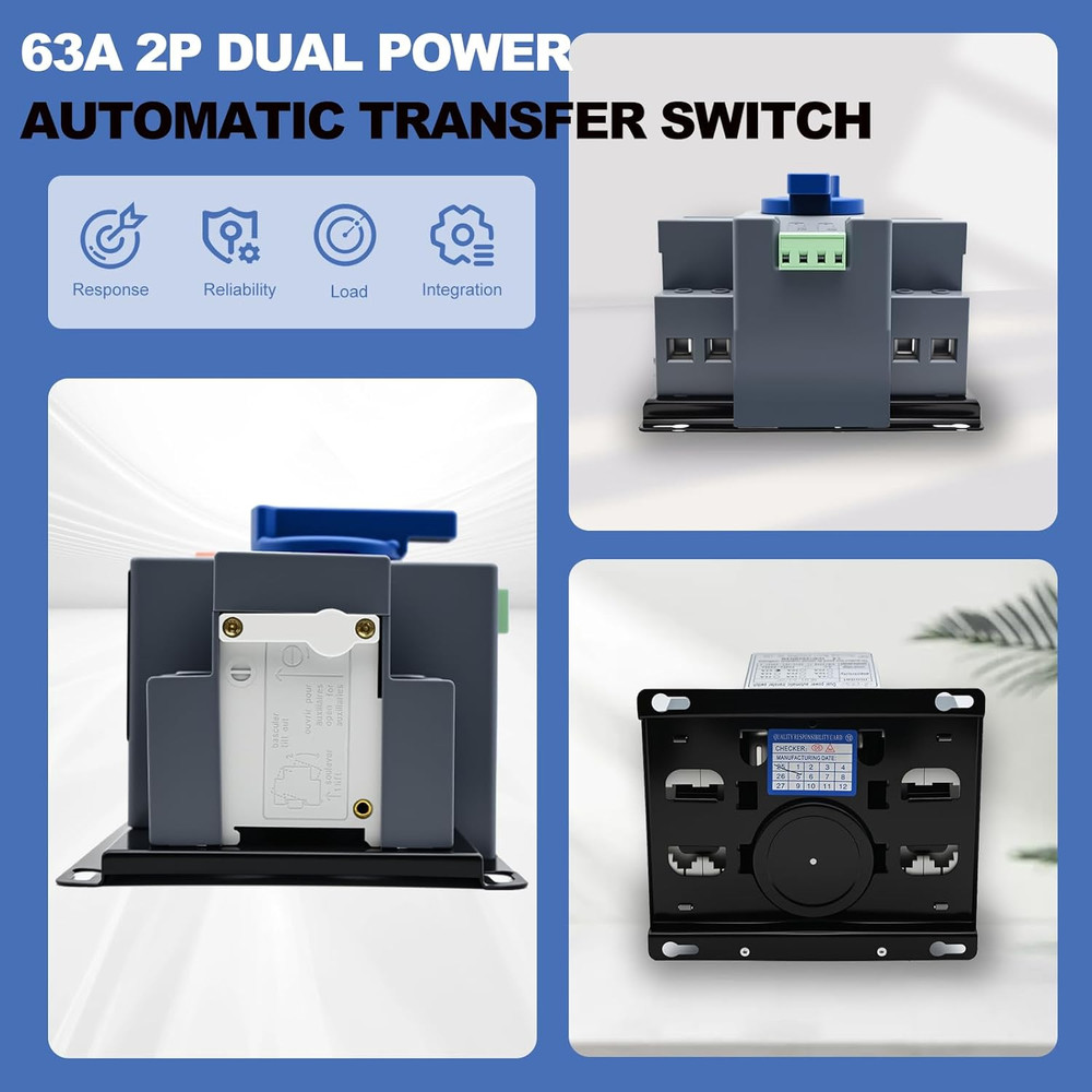 110V Dual Power Automatic Transfer Switch, 2P 63A CE Certified ATS Generator Cha