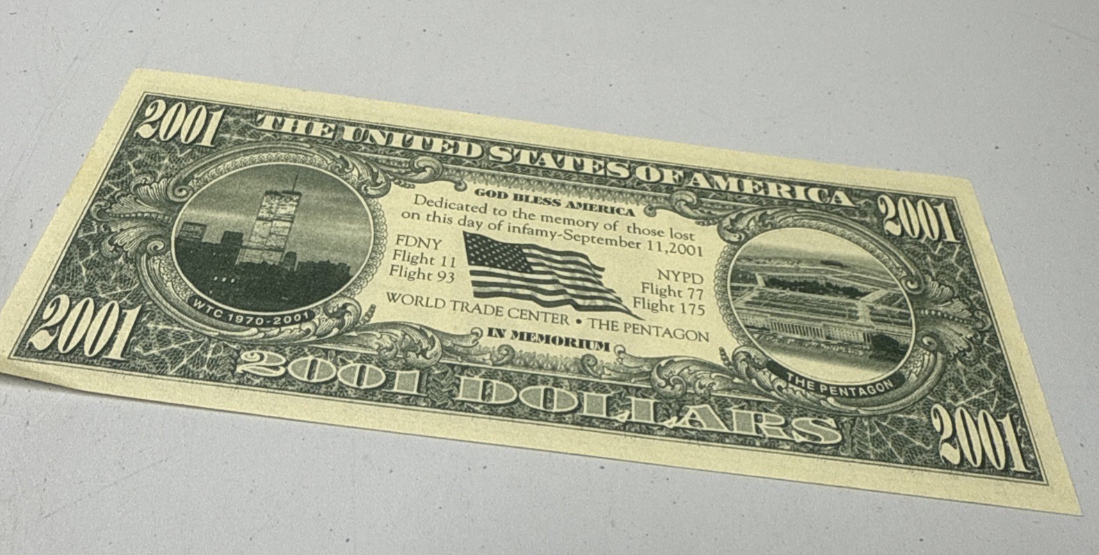 1 Vintage 2001 Dollar Bill George Bush Commemorative Currency 9/11 Memorial WTC
