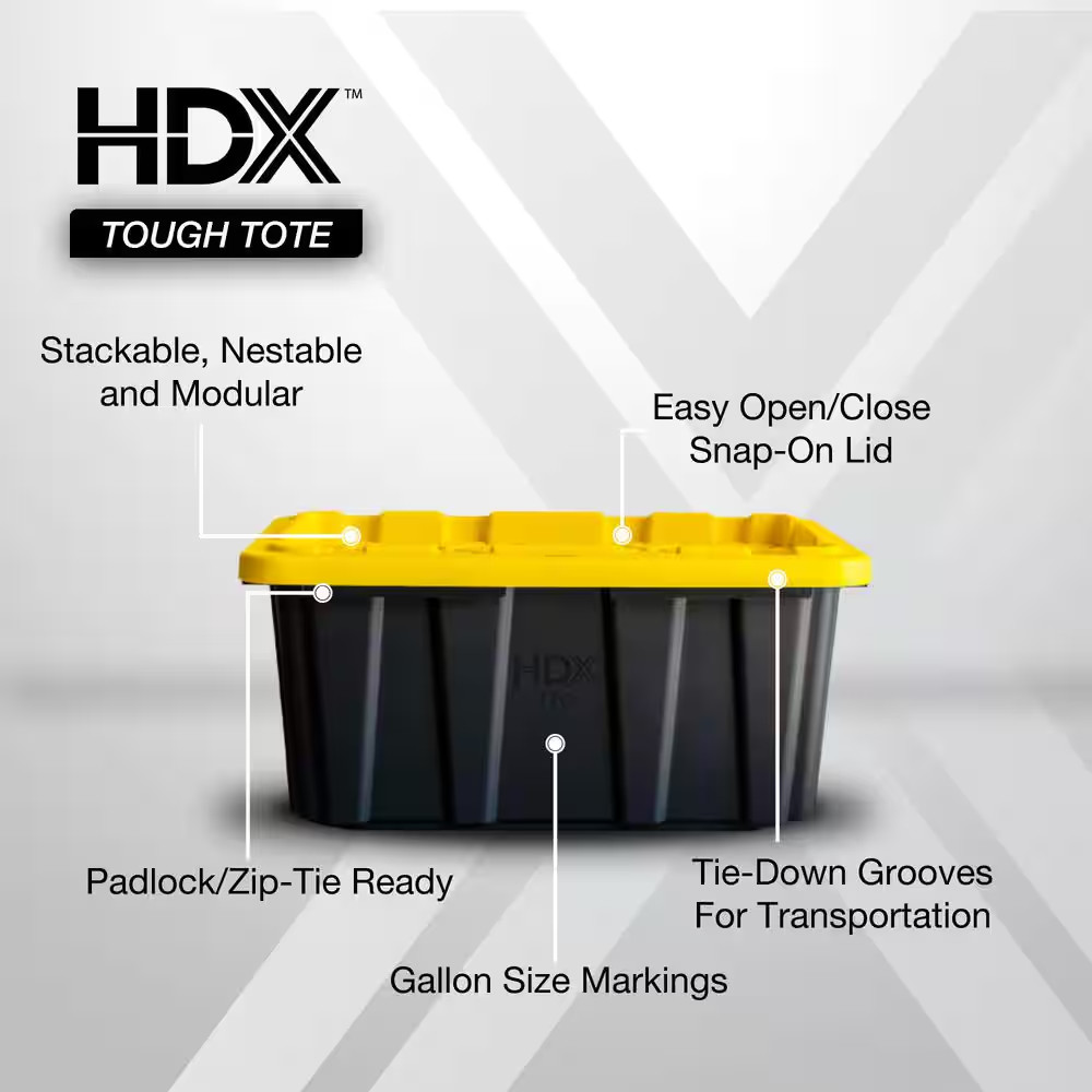 17 Gal. Tough Storage Tote in Black with Yellow Lid