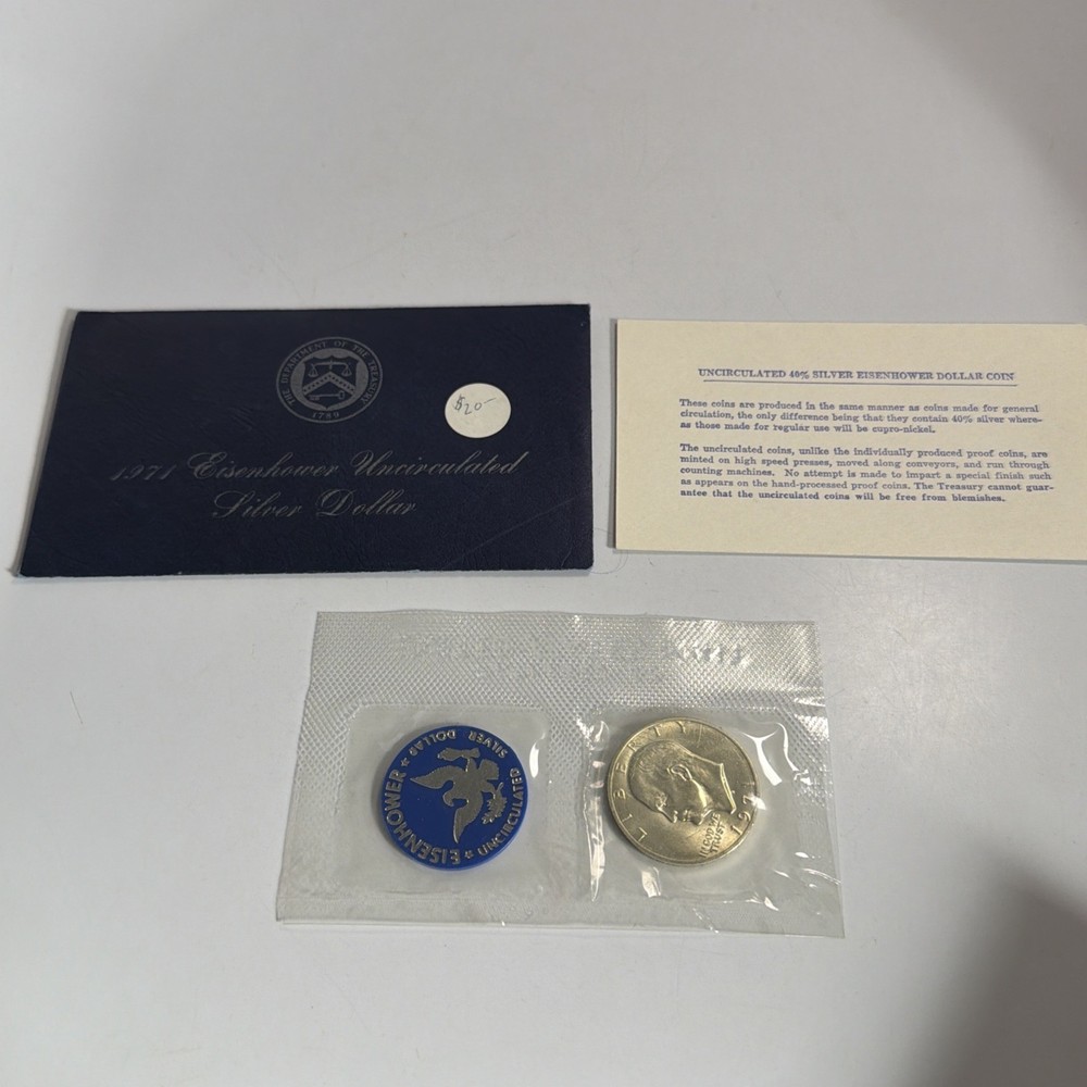 1971 Eisenhower Uncirculated 40% Silver Dollar + Original Envelope Sealed