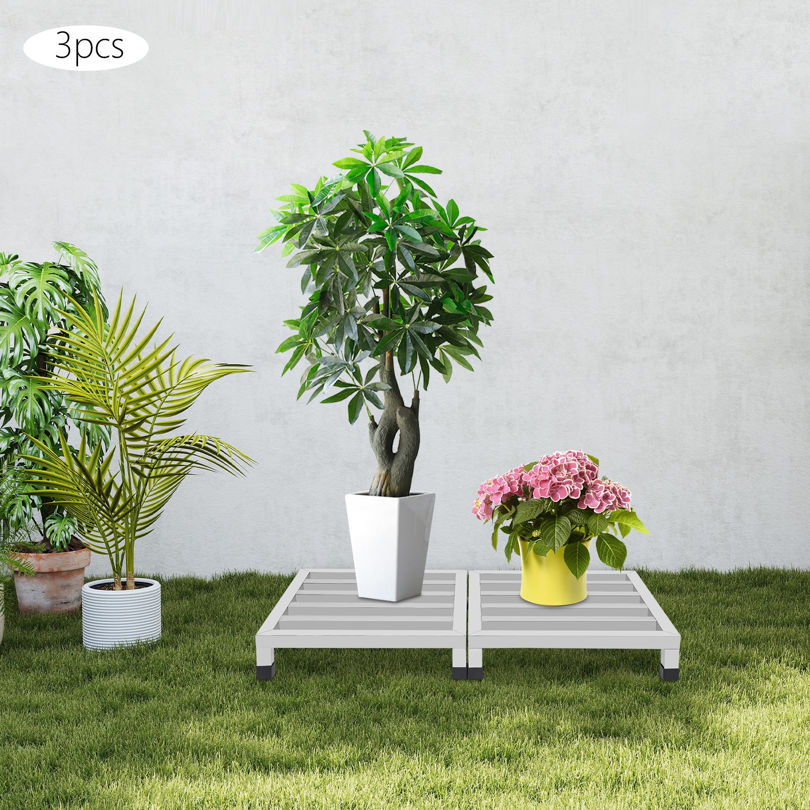 3Pcs Dunnage Stainless Steel Shelves Plants Display Rack Flower Showing Stand