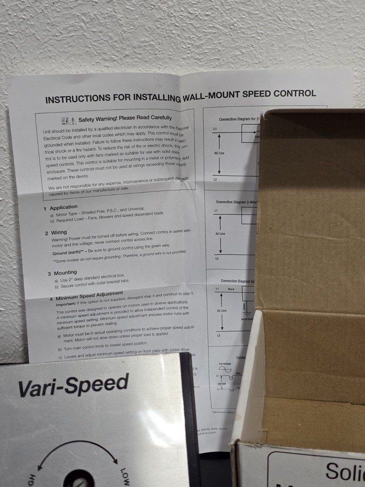 SOLID STATE MOTOR SPEED CONTROL # KBWC-110K 10 Amp 120V A.C.