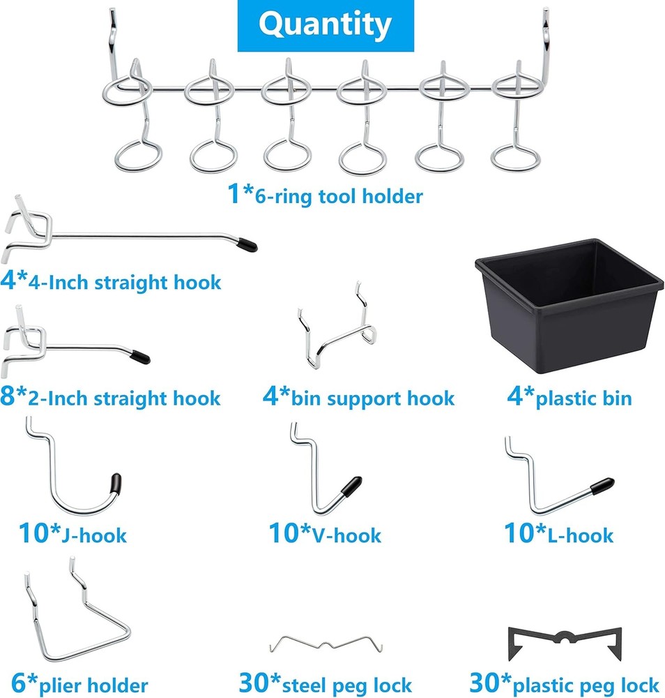 Pegboard Hooks Bins Locks Tool Organizing Storage Accessories