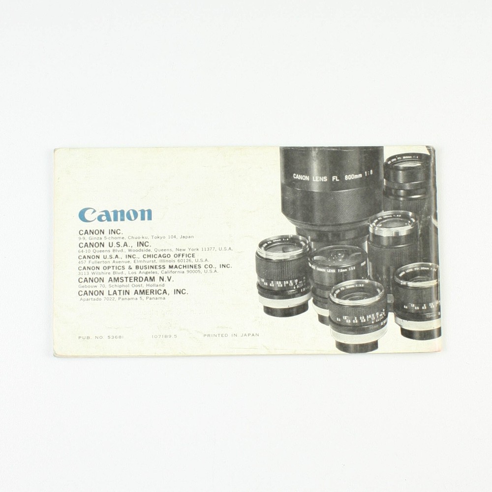 Canon FD Interchangeable Lenses Guide - Original Manual - Instruction Book
