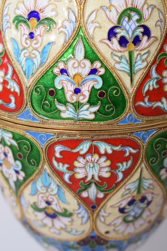 Very Large Silver Egg - Enamel and Gilded Egg - Antique Silver Art Work