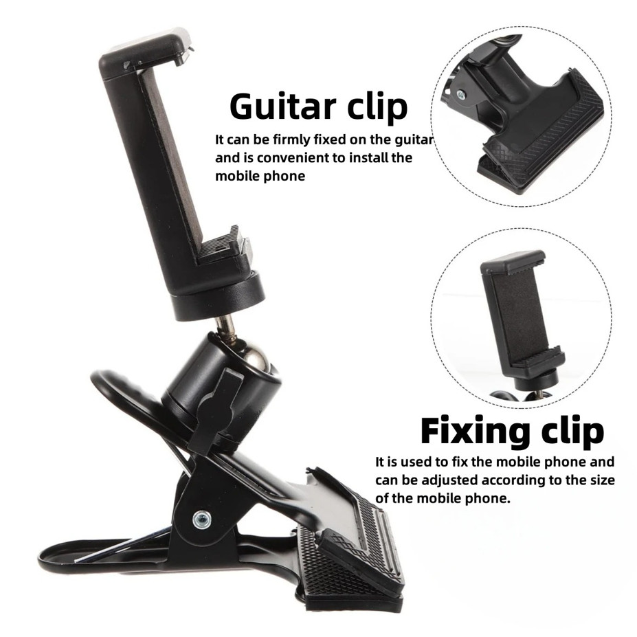 1 pc Guitar Headstock Phone Holder Clip 360° Ball Head Live Video Stand