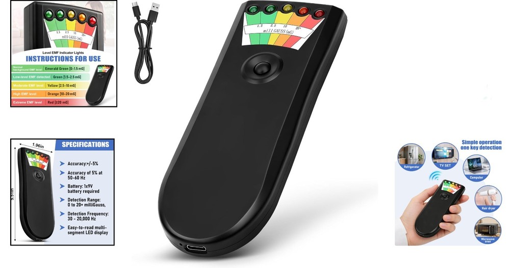 Compact EMF Detector - Rechargeable & User-Friendly with 20 MG Detection Range