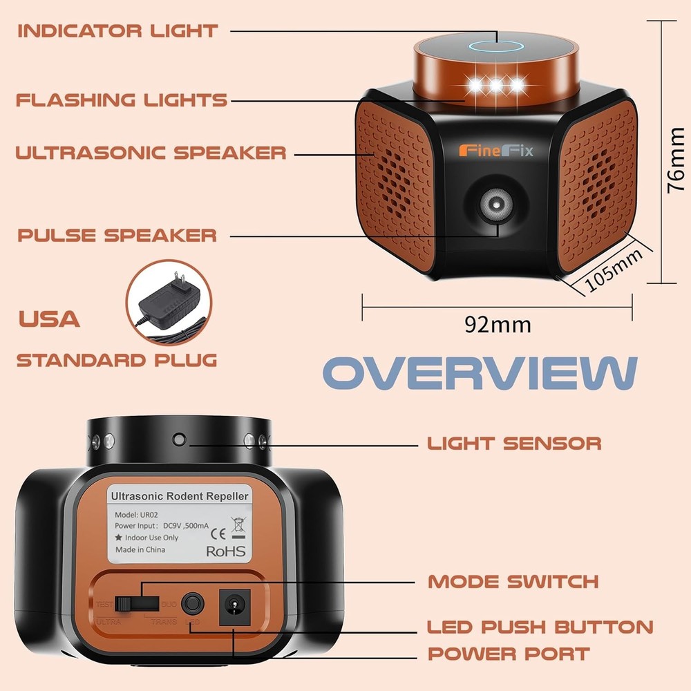 Ultrasonic Pest Repeller Indoor Mouse Deterrent 4 Modes Wide Coverage Safe