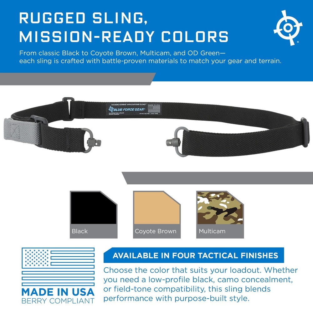 Blue Force Gear Vickers 2-Point Push Button Sling 36-62" QD Mounts - Black
