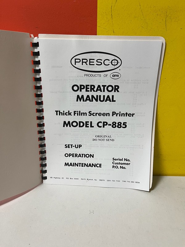 AMI PRESCO CP-885 Printer Operator Manual
