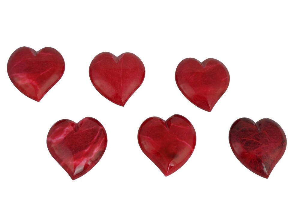 Red Alabaster Stone Hearts 6 Piece Set