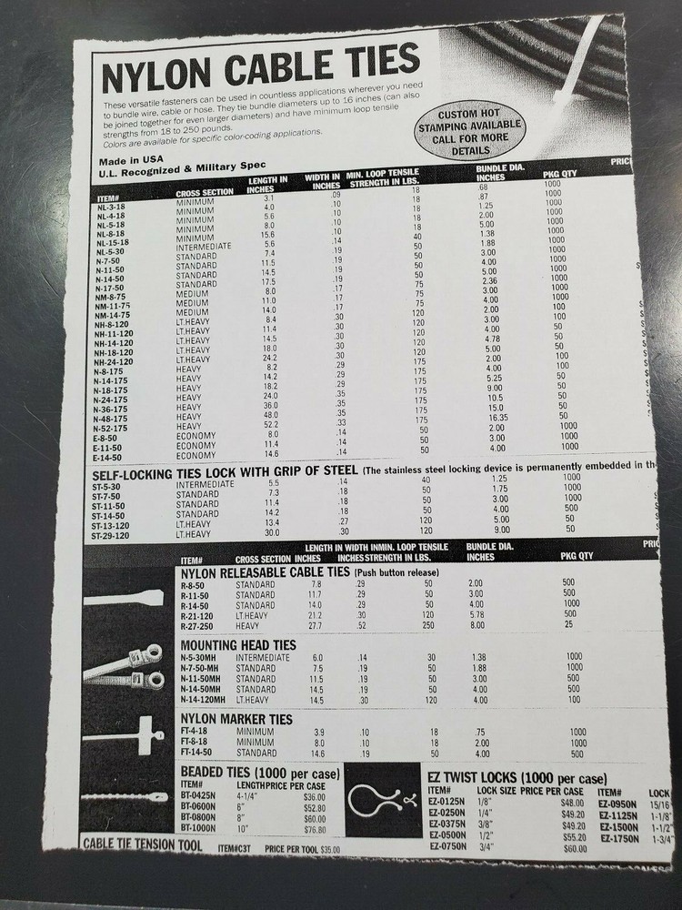 NYLON CABLE TIES MEDIUM GAUGE E1450 1000PK 14.6"