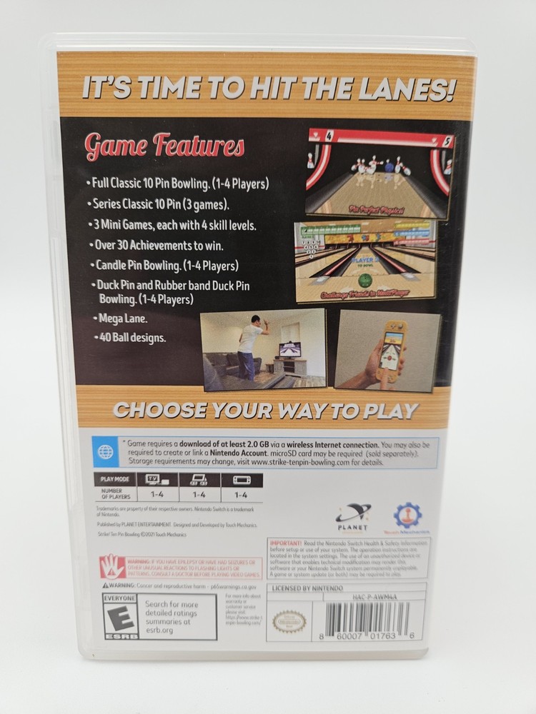Strike Ten Pin Bowling Nintendo Switch Replacement Case Only NO GAME