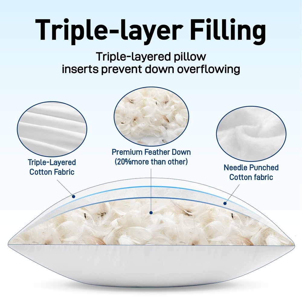 Premium Feather and Down 20x20 Throw Pillow Insert Soft Fluffy Throw Pillow D...