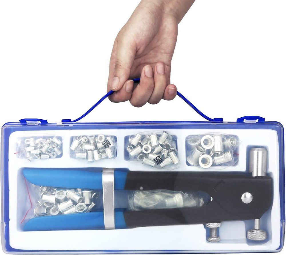 136pcs Rivet Nut Tool Kit Rivnut Gun kit Wrench Threaded Blue
