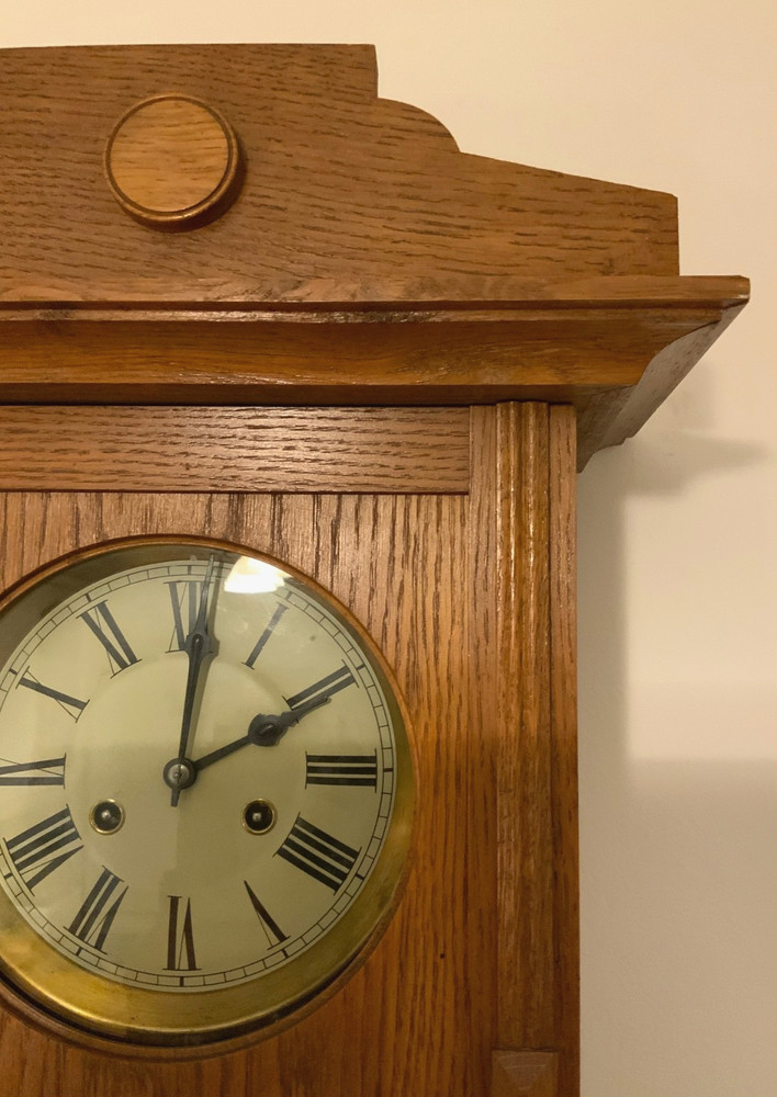 Antique German Junghans Wall Clock , Oak, 1900s