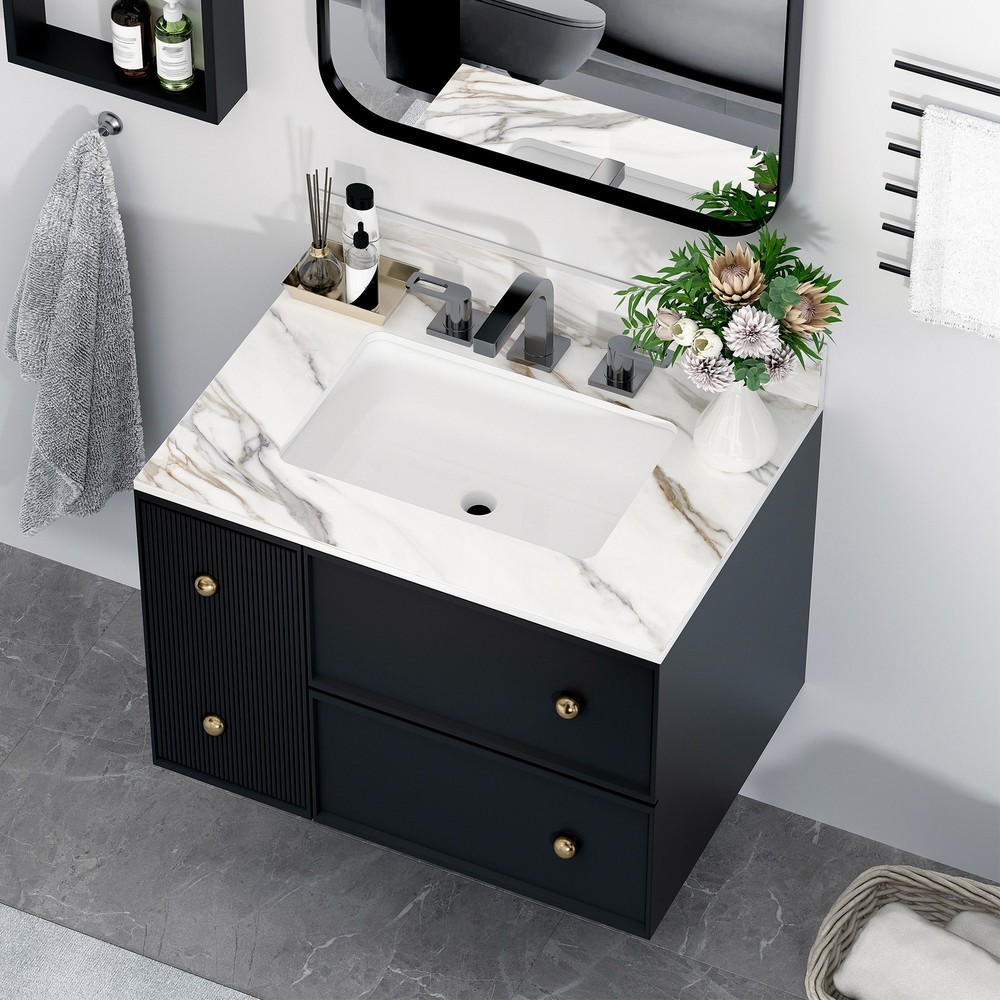 31 Inch Marble Vanity Top, Bathroom Vanity Top with Undermount Rectangular Mid