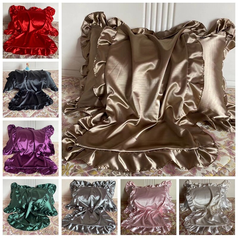 Silk Ruffles Pillow Case Covers Pleated Frill Bedding Soft Shiny Pillowcase