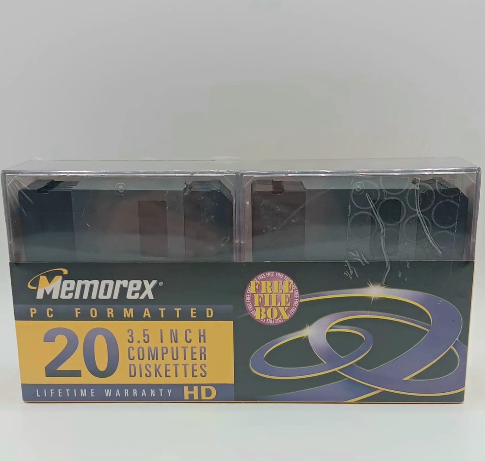 Memorex PC Formatted 3.5" Inch 20-Pack Computer Diskettes Floppy HD w/ File Box