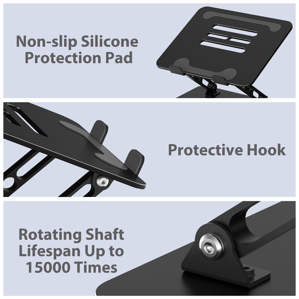 Gogoonike Adjustable Laptop Stand for Desk, Metal Foldable Riser Black