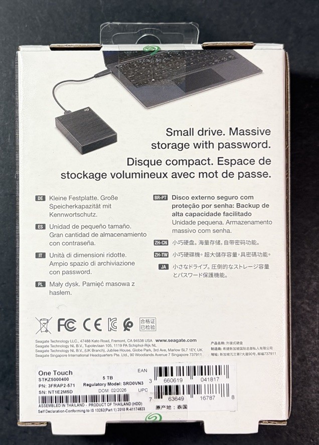 Seagate One Touch Secure External Hard Drive 5TB HDD [ BLACK ] NEW