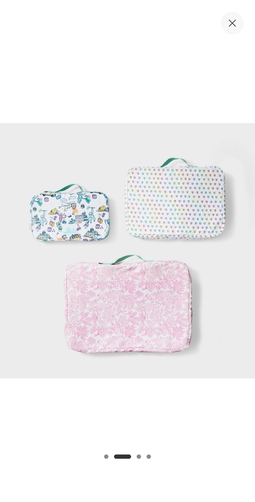 New - 3pc Packing Cube Set White/Teal - Roller Rabbit x Target