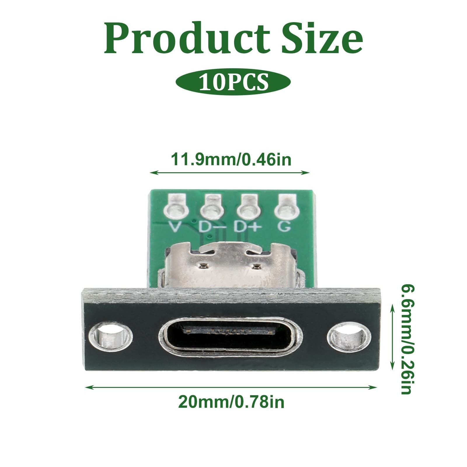 10 Pcs USB C Panel Mount Connector DIY Type C Female Socket Green