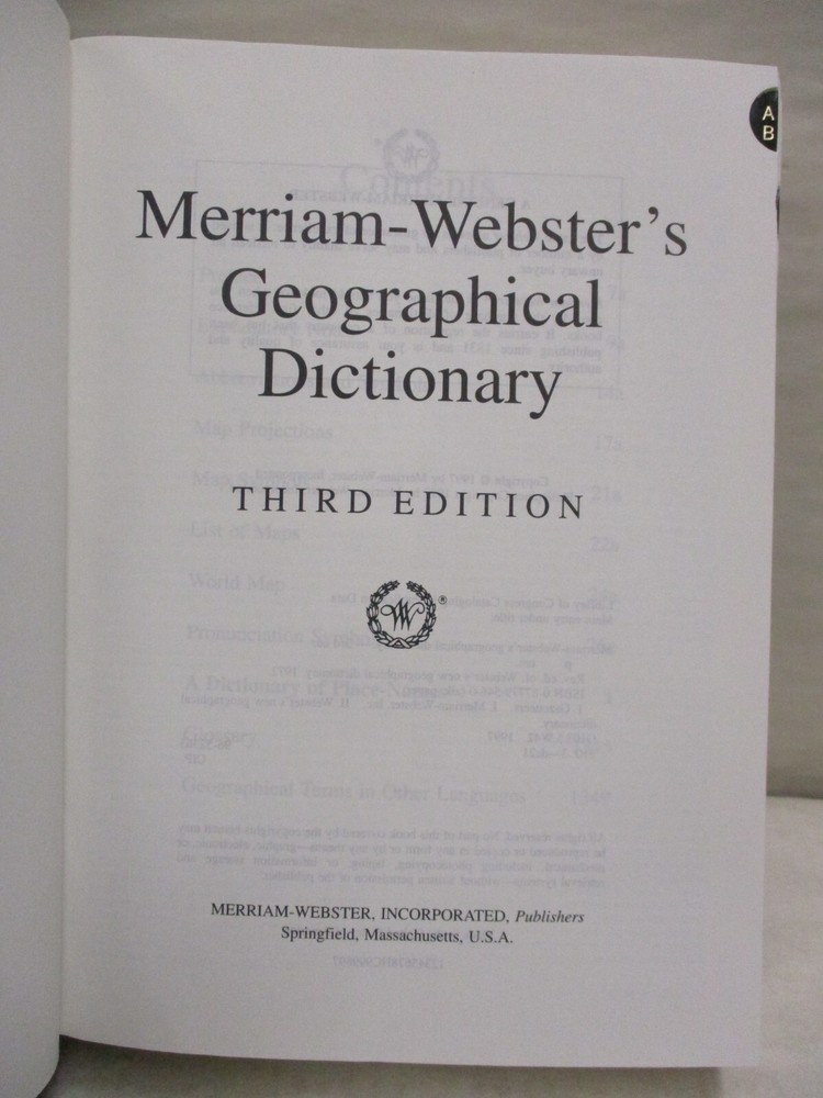 Merriam Webster's Geographical Dictionary 3rd Edition Hardcover Book 1997