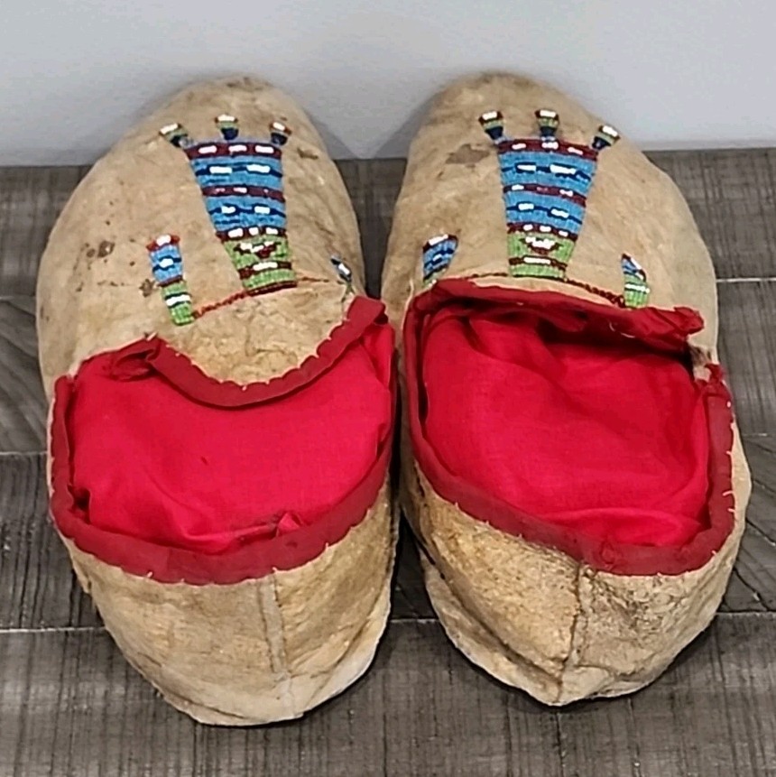 Northern Plains Moccasins with beaded Geometric Pattern Tops C.1890