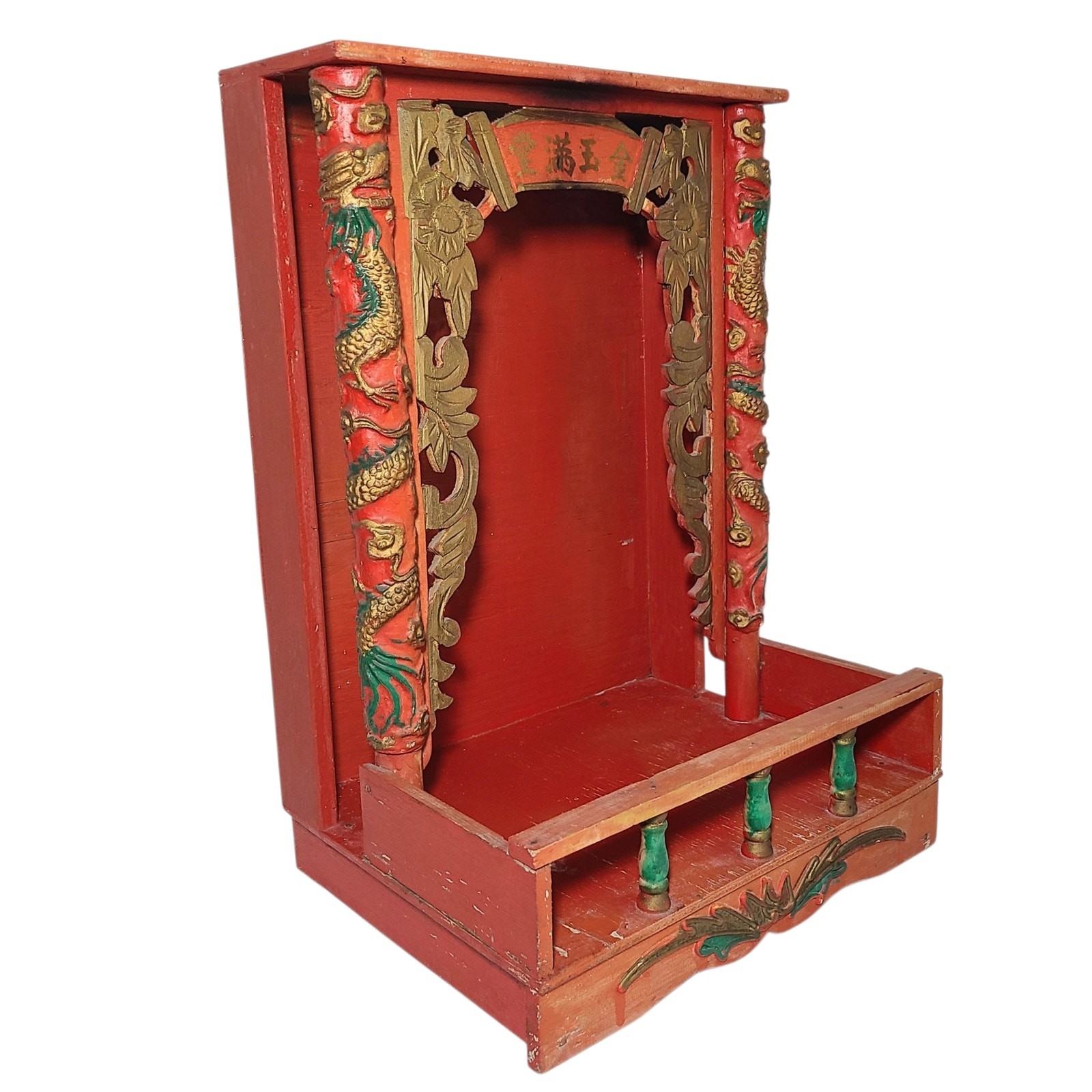 Vtg Asian Shrine Alter Box Spiritual Temple Oriental Handcrafted Wooden Buddhist