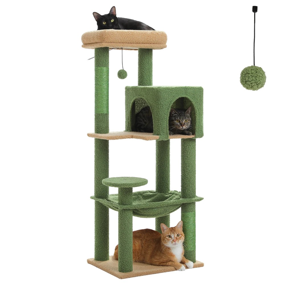 Multi-Level Cat Tree with Sisal Scratching Posts Condo Hammock Plush Cat Tower