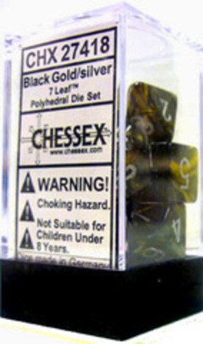 7 Leaf Black Gold w/ Silver Polyhedral Dice - CHX27418