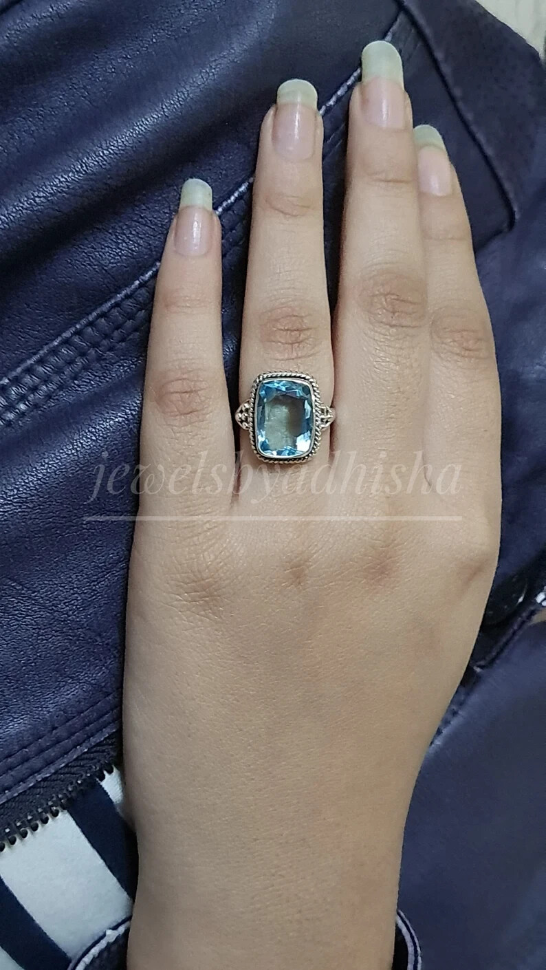 Aquamarine Ring 925 Sterling Silver Band& Statement Ring Handmade Ring All Size