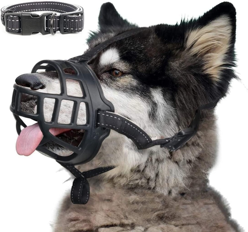 Dog Muzzle, Soft Silicone Basket Muzzle for Dogs, Allows Panting and Drinking